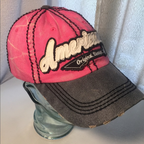 Pink "Americana" Caps w/ Black Stitching - Picture 6 of 12